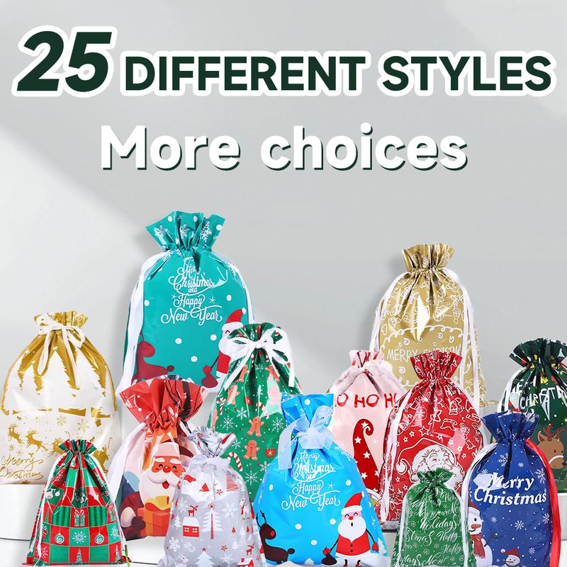 50PCS Christmas Gift Wrapping Set (25 Colorful Bags + 25 Tags) – Assorted Patterns, Perfect for Holiday Gifting!