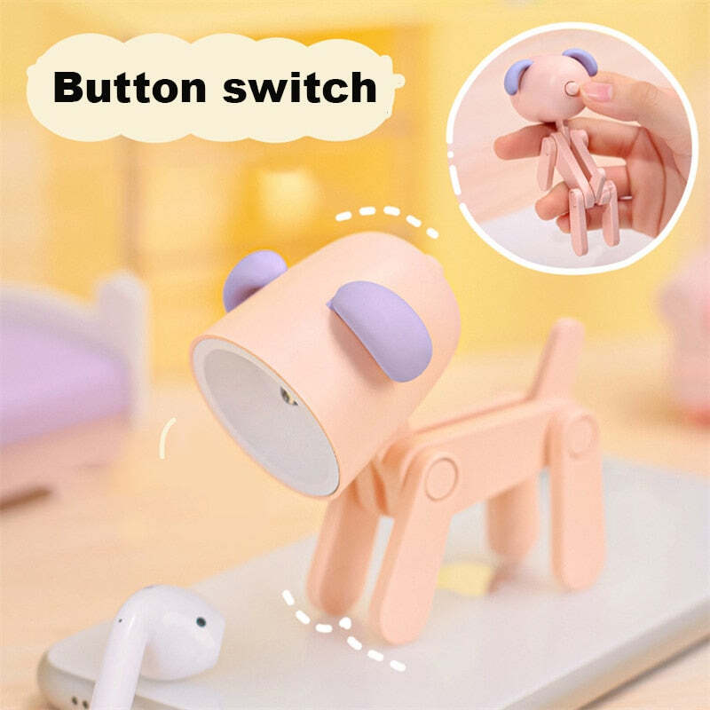 Mini Led Lamp Cute Dog Night Light for Bedroom Bedside Student Folding Table Lamp Desktop Ornament Room Decor Christmas Gift
