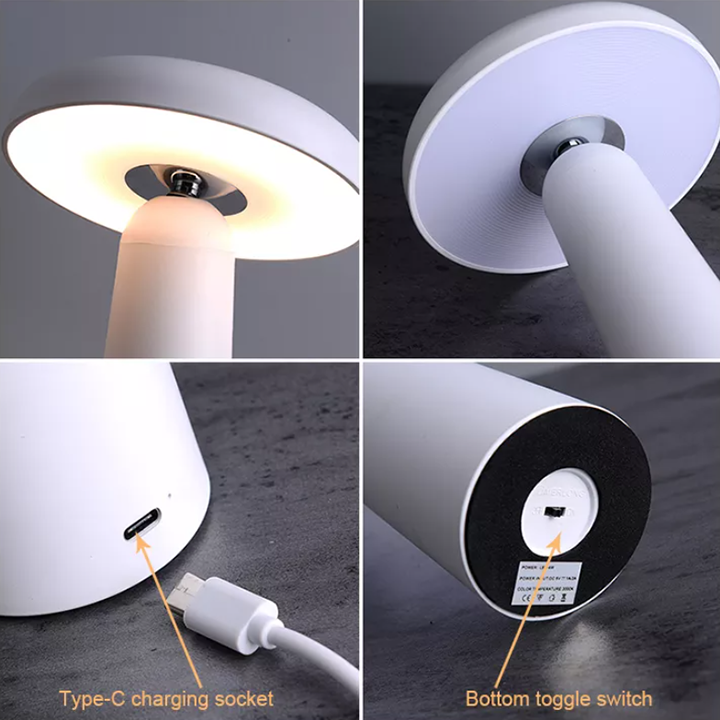Mushroom LED Table Lamp - Tiltable Lampshade & Stepless Dimmable Touch Control Night Light